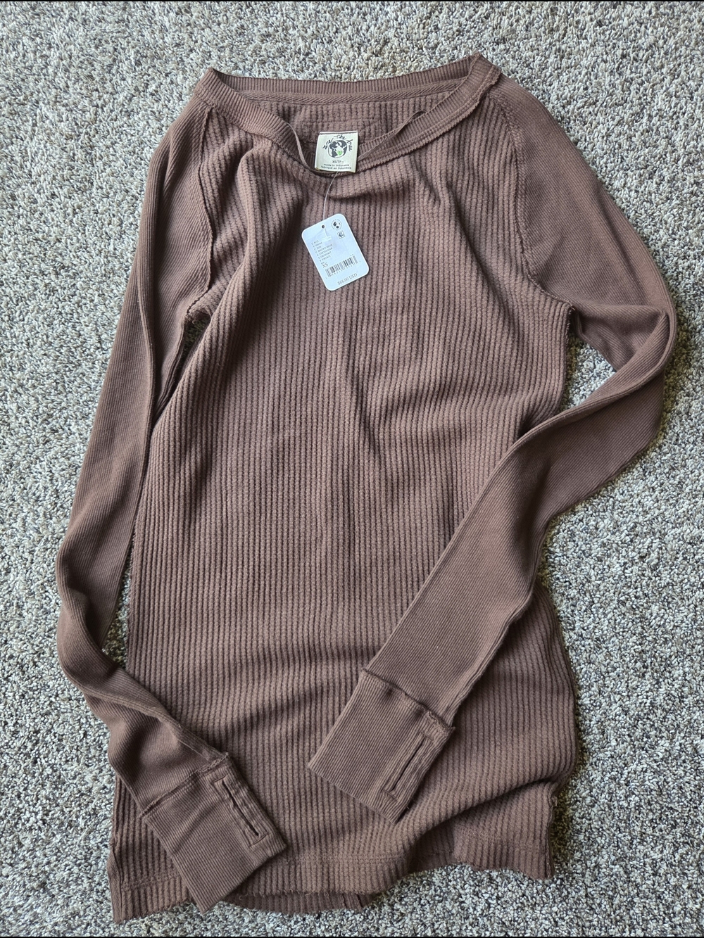 We The Free Ribbed Crewneck Top in Brown